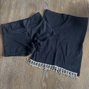 Black Skirt and Shorts Set with Fringe